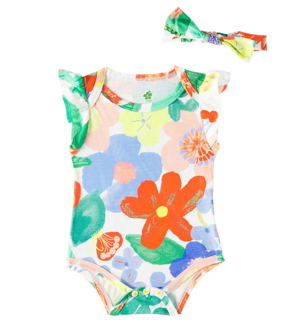 Fábula - Baby floral cotton bodysuit and headband set