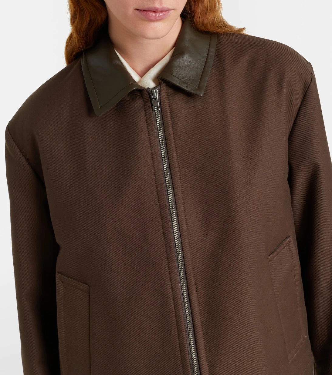 Vince - Cropped leather-trimmed cotton twill jacket