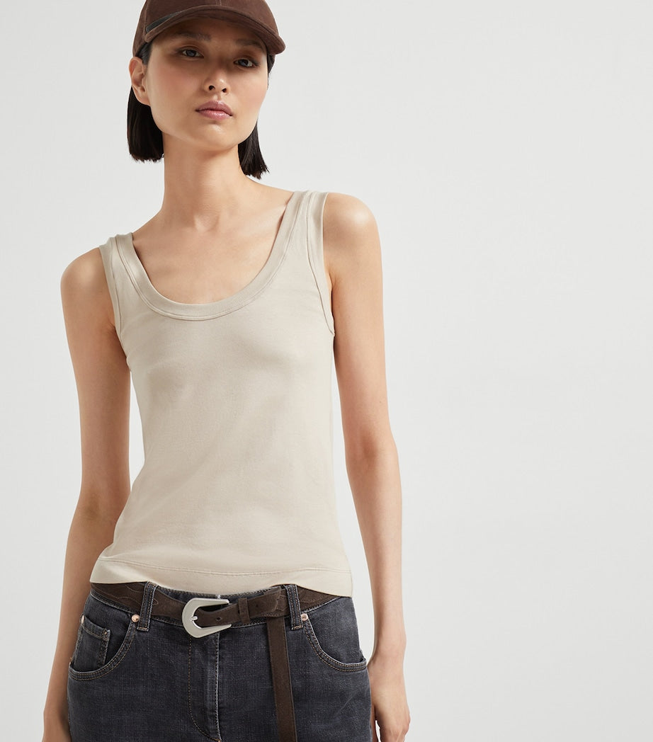 Brunello Cucinelli Beige Stretch-Cotton Ribbed Tank Top