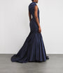 Marmar Halim Navy Taffeta Draped Asymmetric Gown