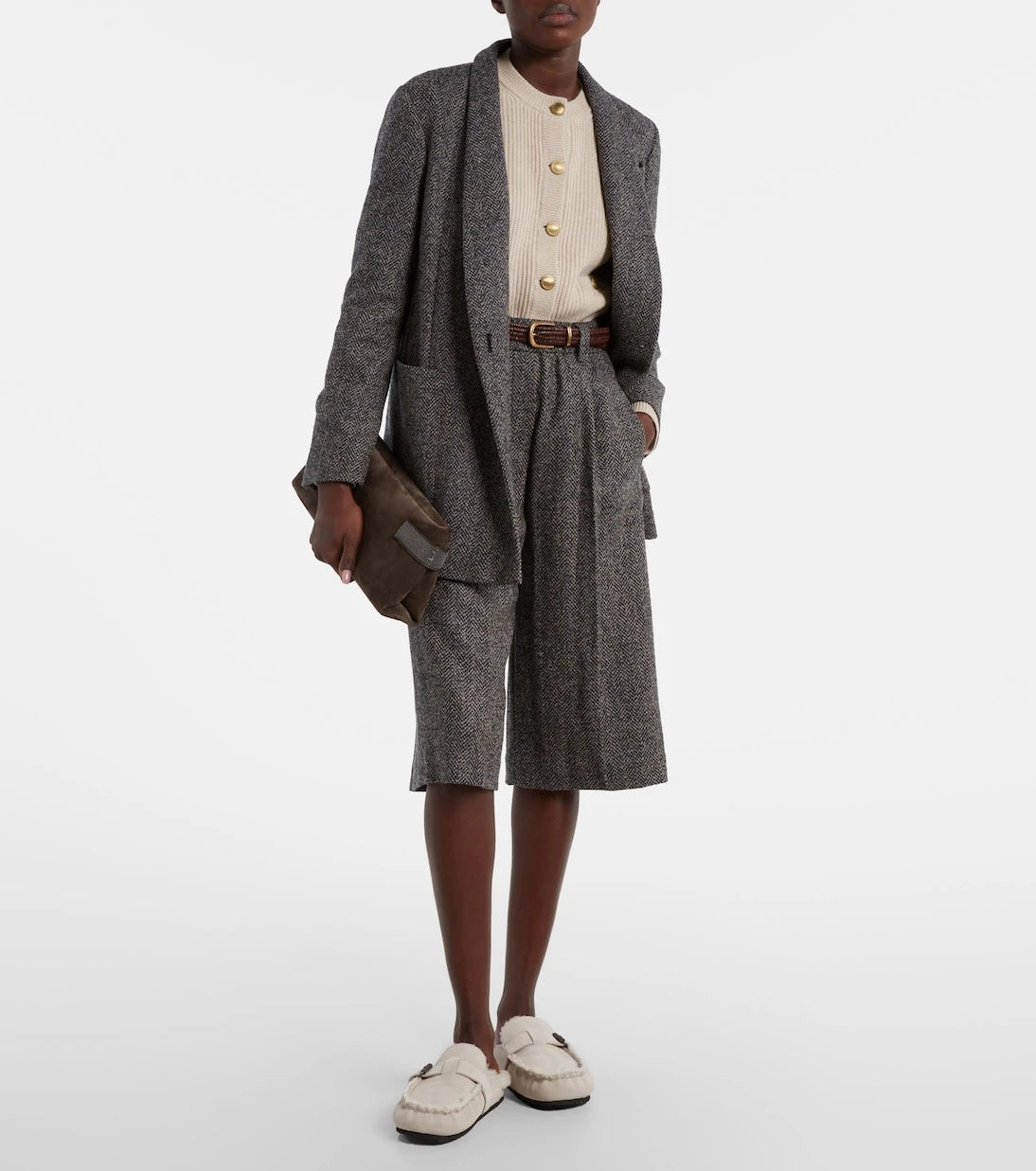 Brunello Cucinelli - Monili shearling-lined suede mules
