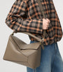 Brown Medium Leather Puzzle Edge Top-Handle Bag