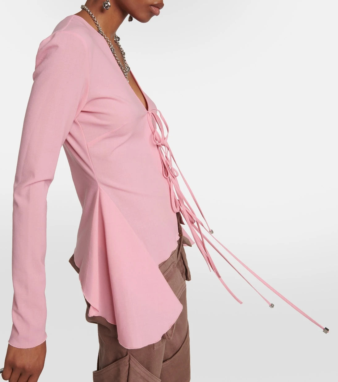 Blumarine - Ruffled tie-front wool-blend blouse