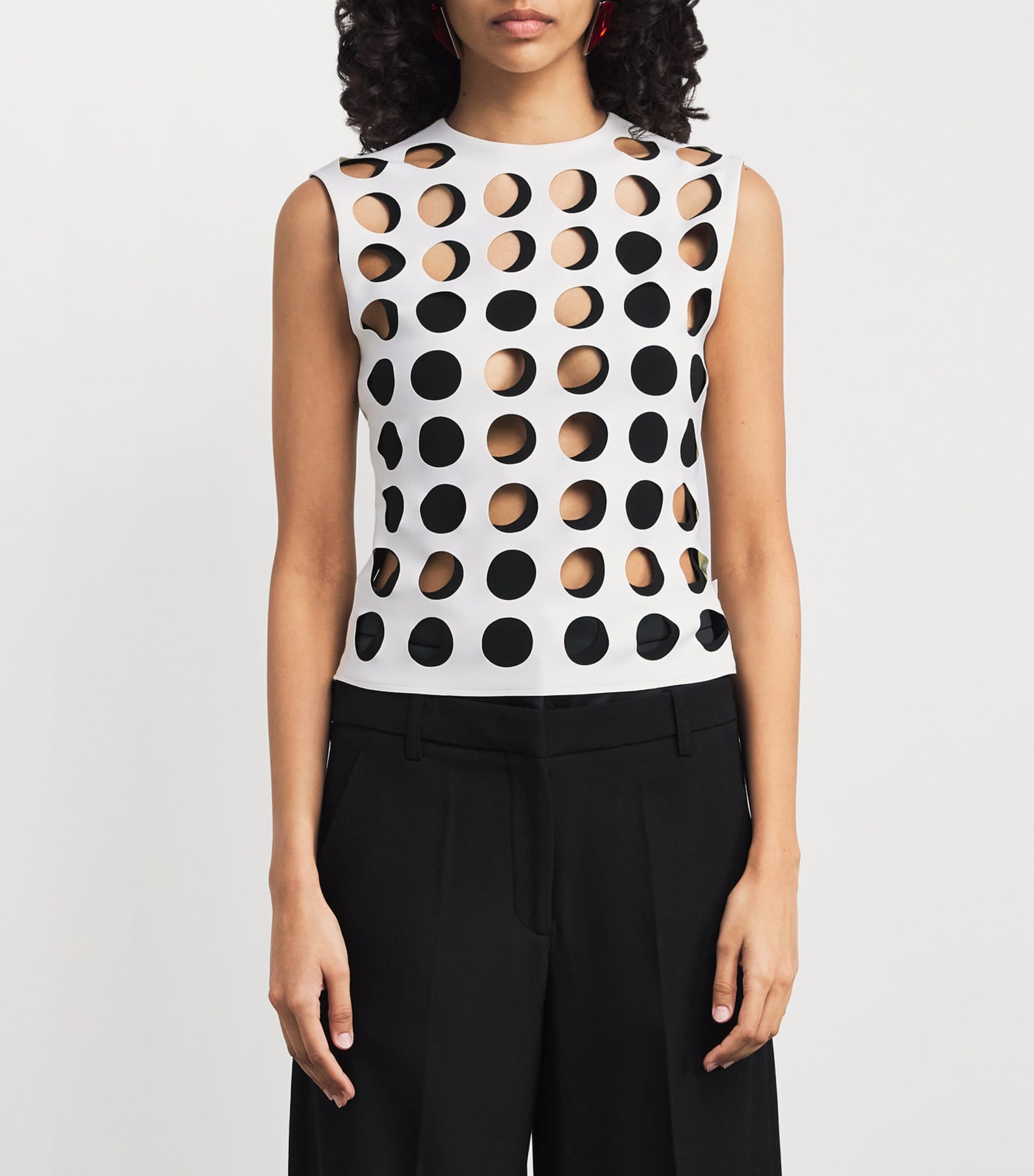 A.W.A.K.E. Mode White Layered Holes Sleeveless Top