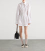 White Poplin Smocked-Waist Shirt Dress