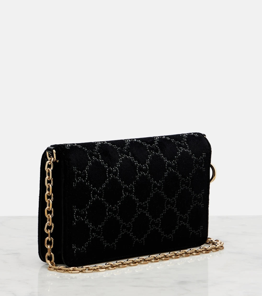 Gucci - محفظة مخملية GG كريستال مع سلسلة
