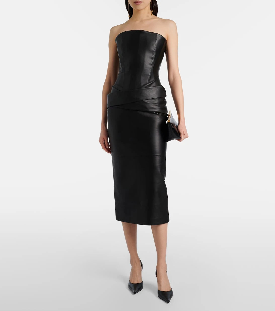 Alex Perry - Strapless leather midi dress