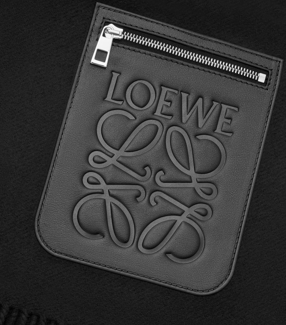 LOEWE Black Wool-Cashmere Pocket-Detail Scarf