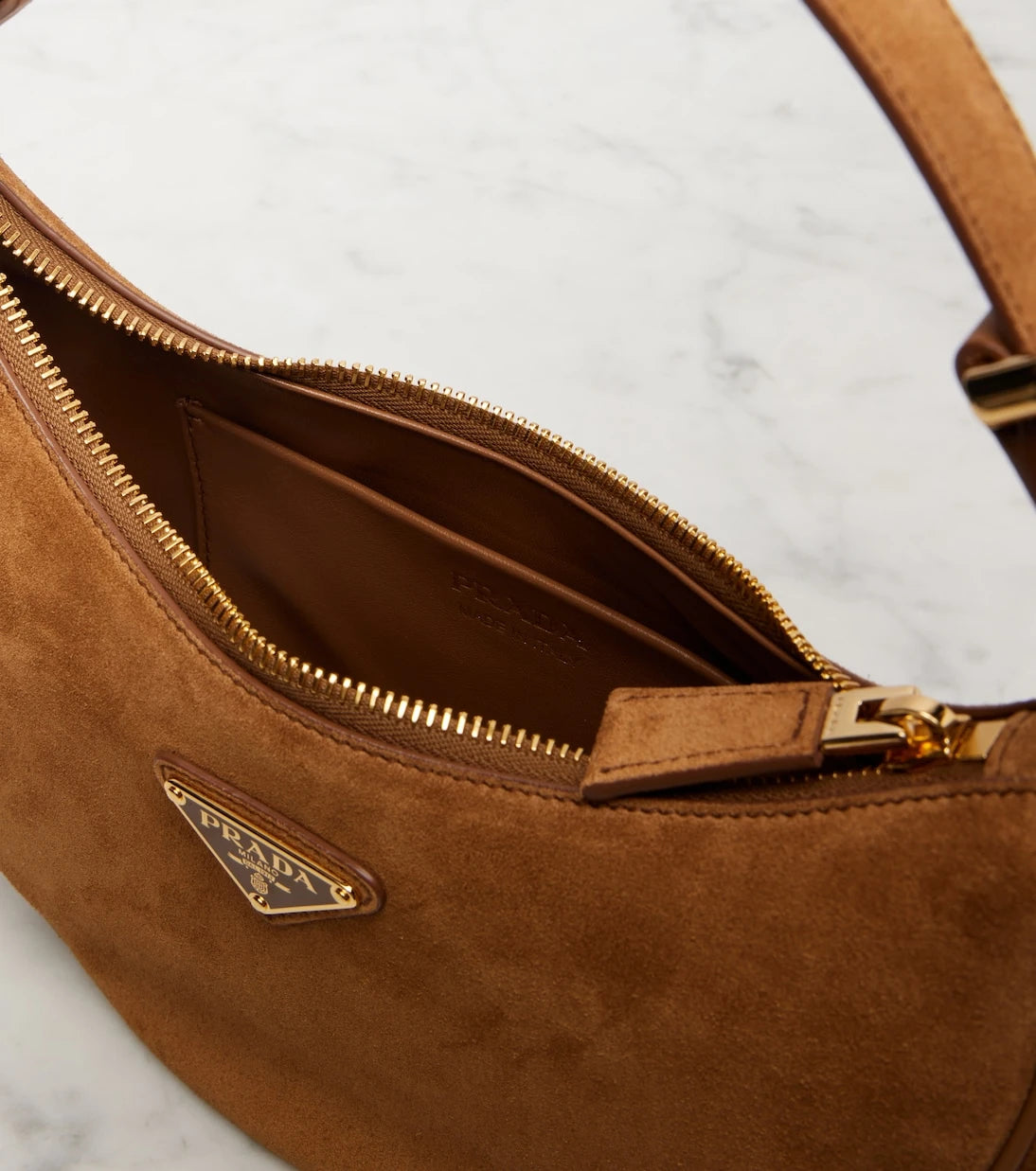 Prada - Prada Arqué suede shoulder bag