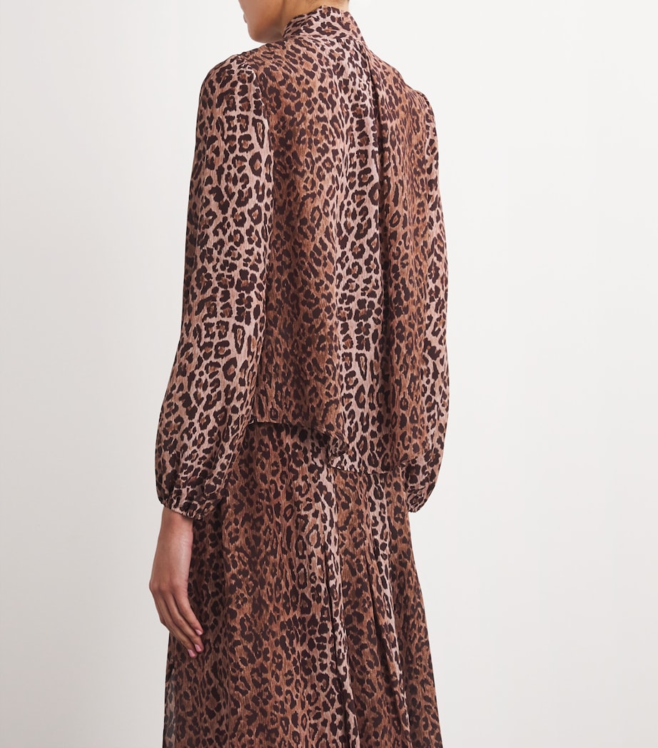 Rixo Brown Silk Moss Pussybow Blouse