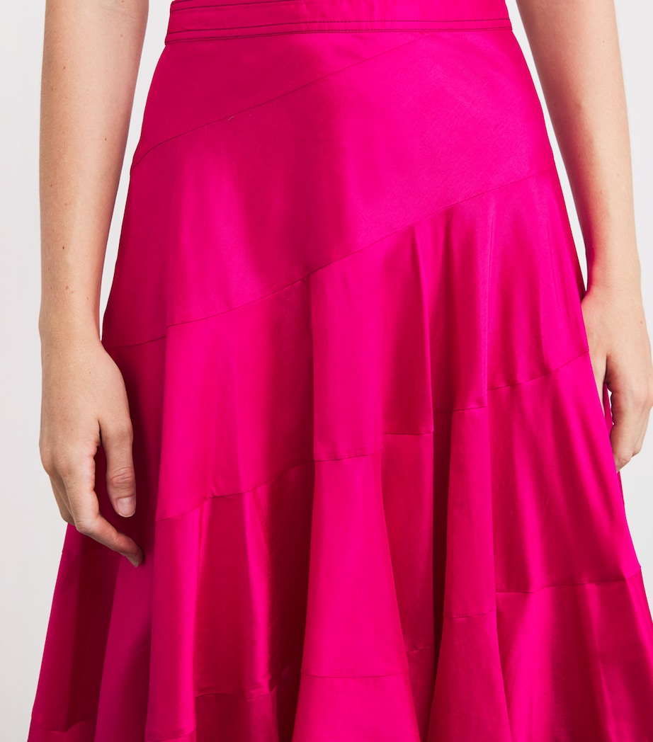 Tory Burch Pink Silk Voile Flared Midi Skirt
