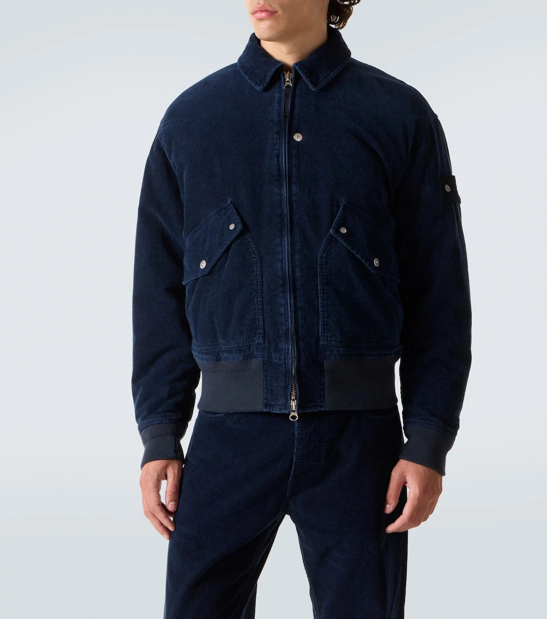 Stone Island - بلوزون قماشي "كوردروي" من مزيج القطن بنقشة البوصلة