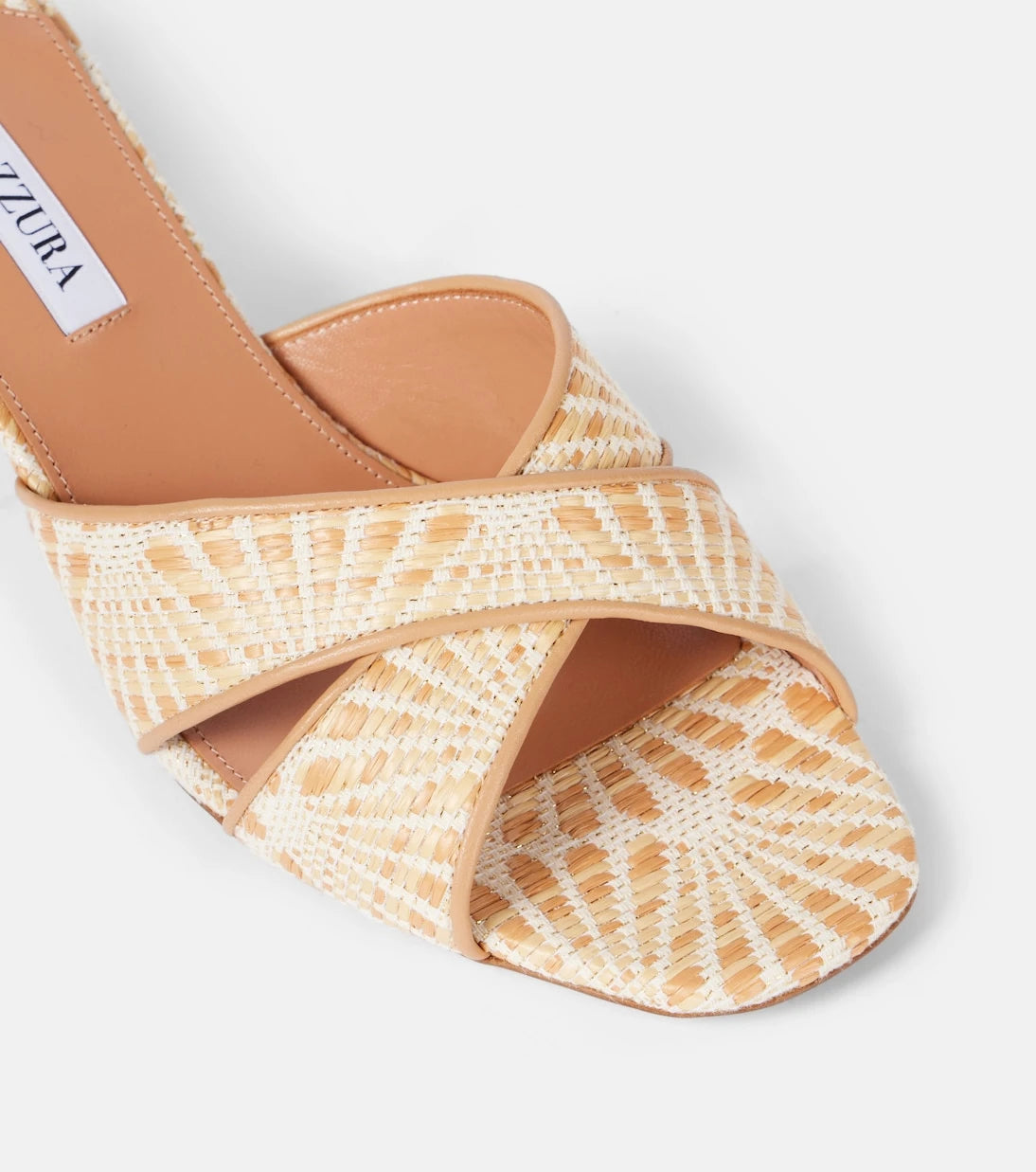 Aquazzura - Divine 50 leather-trimmed raffia mules