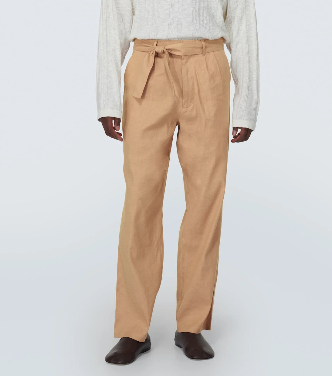 Commas - High-rise linen and cotton straight pants