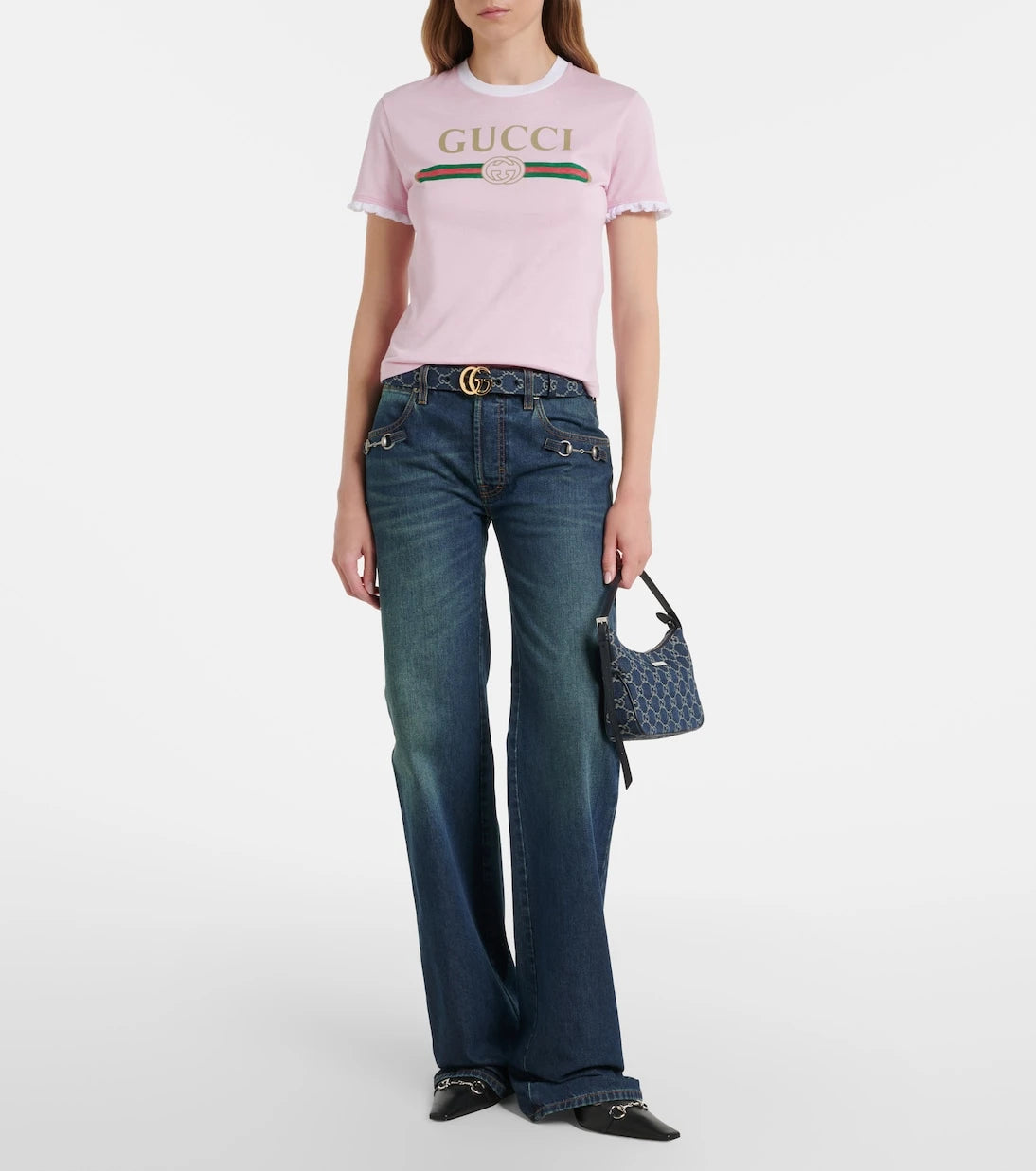 Gucci - Lady Lunetta GG Small denim shoulder bag