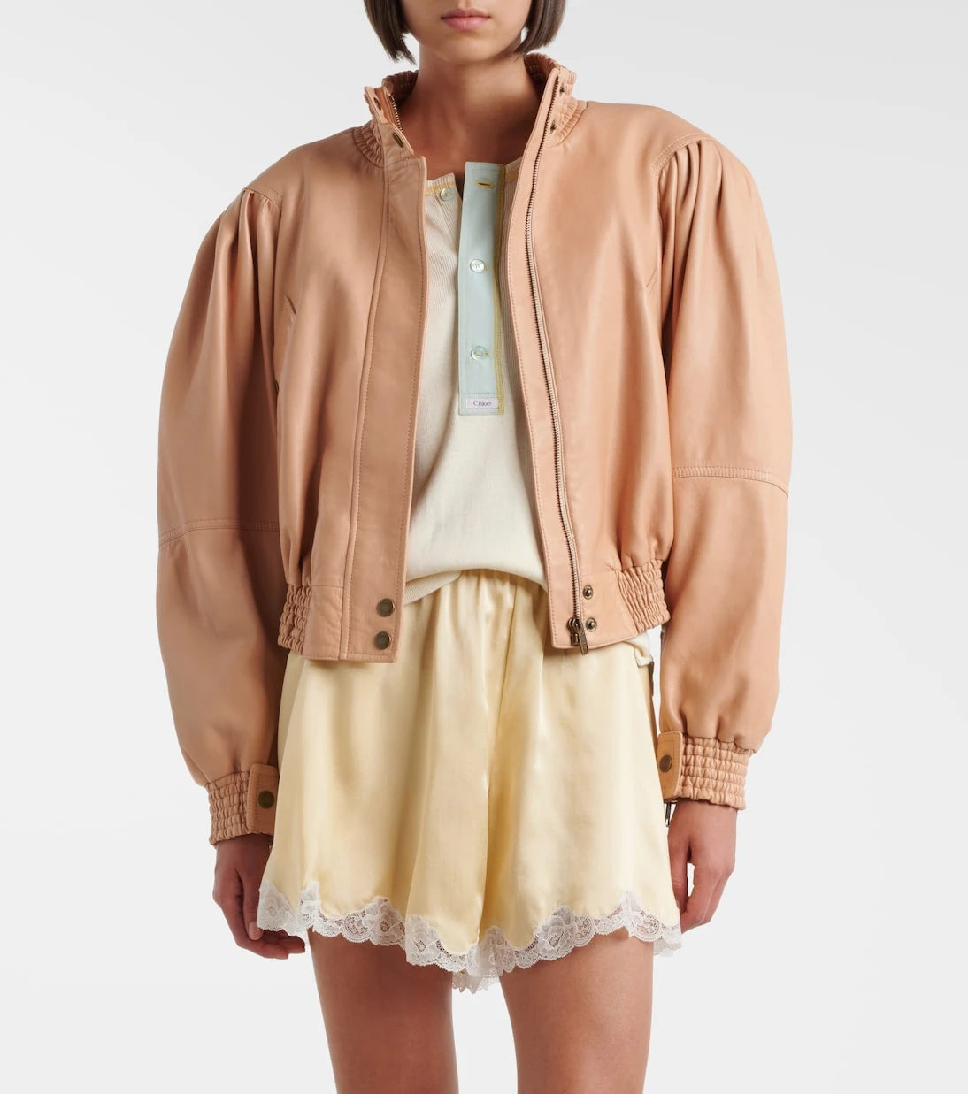 Chloé - Scarf-detail cropped leather jacket