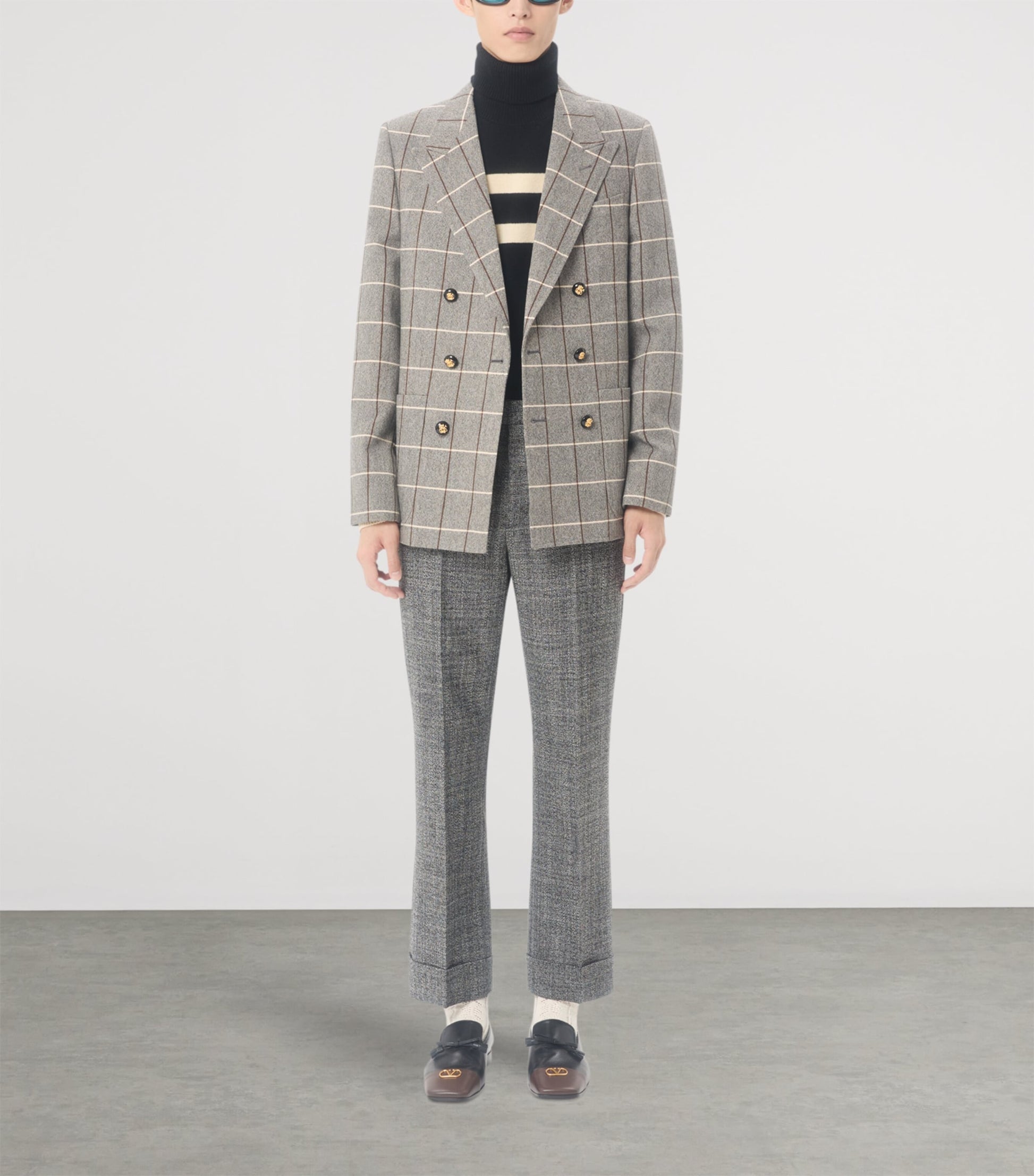 Valentino Garavani Black Virgin Wool Stripe Rollneck Sweater