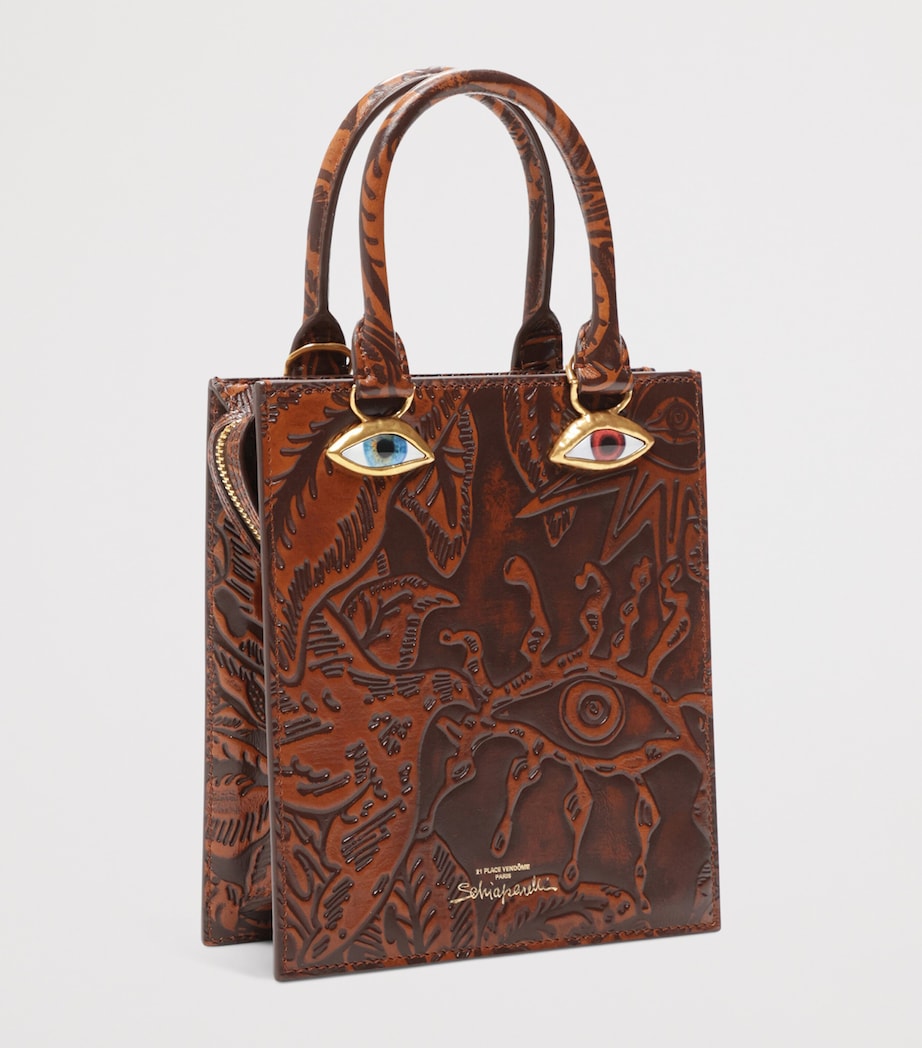 Mini Etched-Leather Face Top-Handle Bag