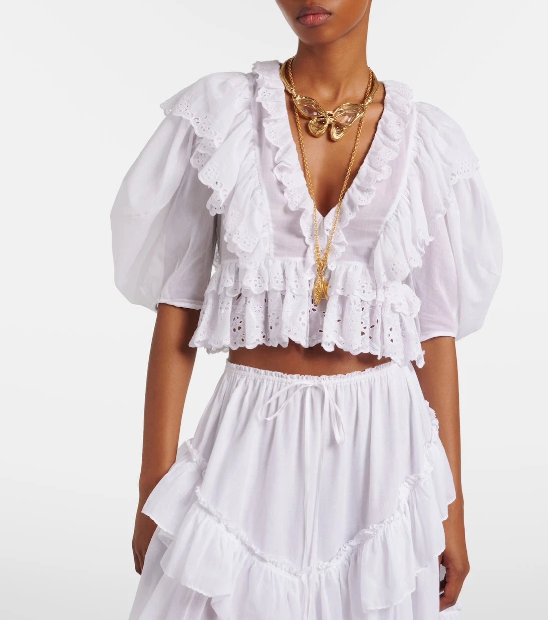 Chloé - Embroidered ruffled cotton top