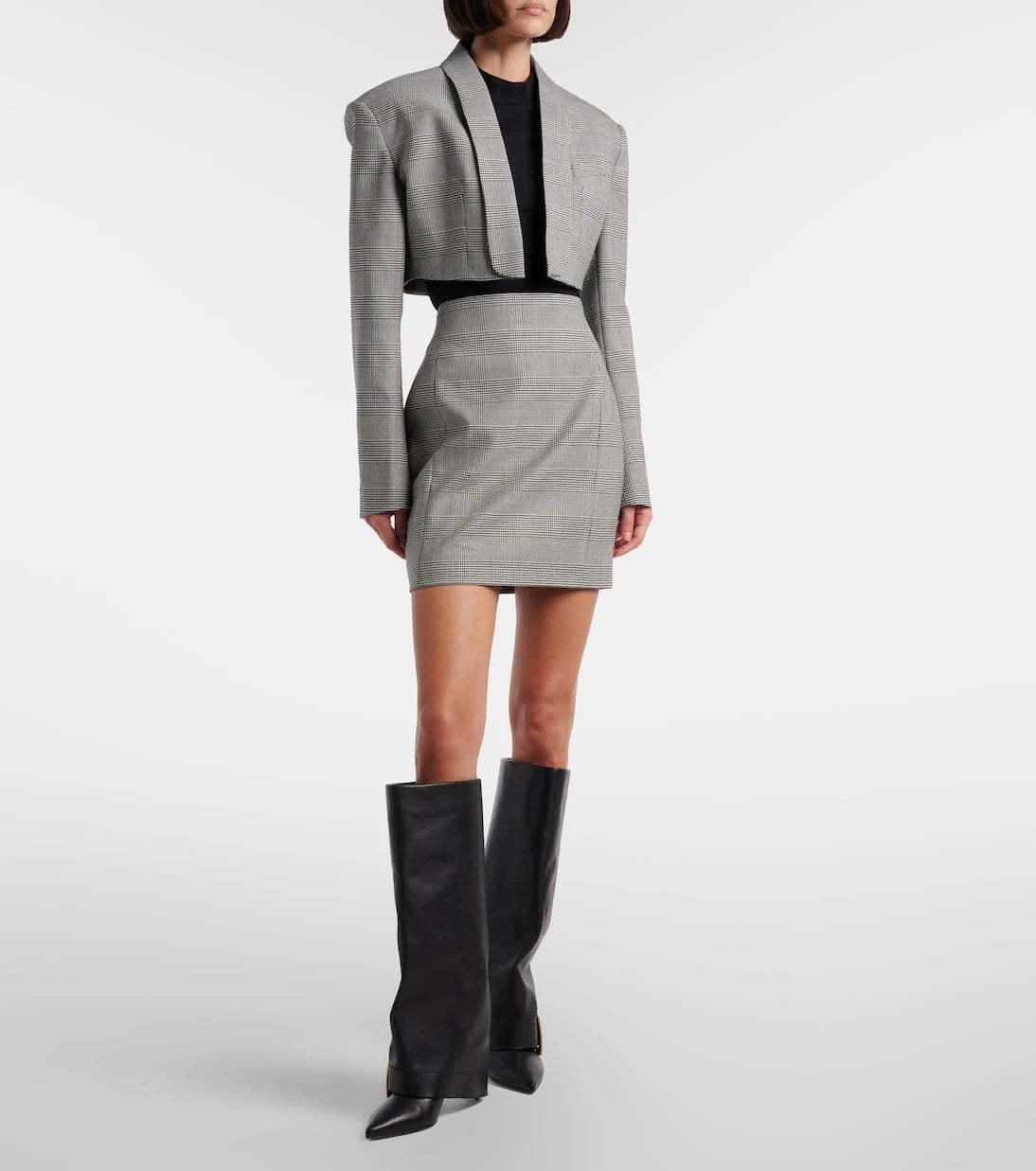 Balmain - Houndstooth cropped wool-blend blazer