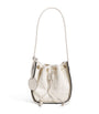 White Leather-Tweed Drawstring Bucket Bag