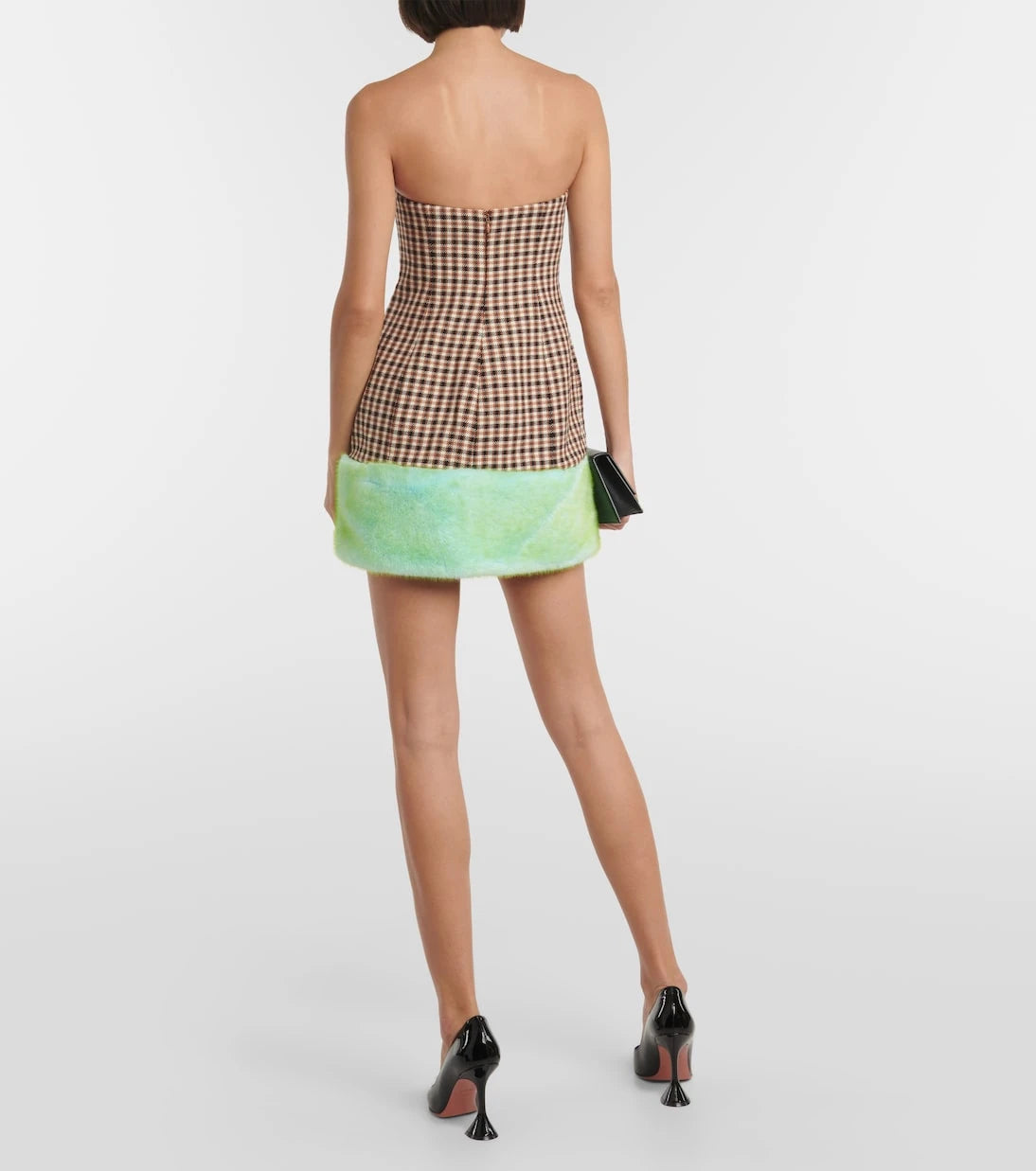 Area - Checked wool and cotton bustier dress