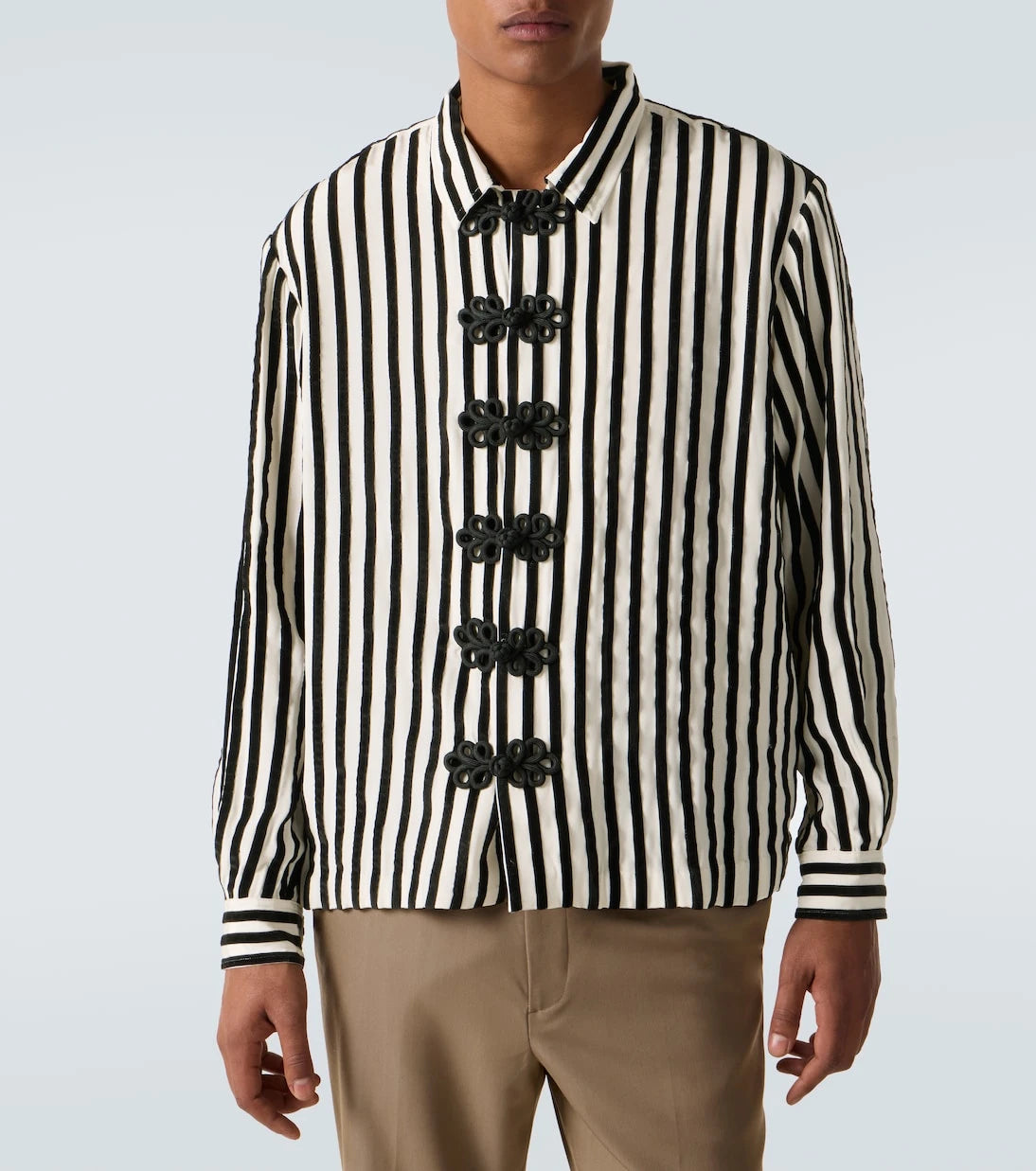 Bode - Striped velvet-trimmed silk shirt