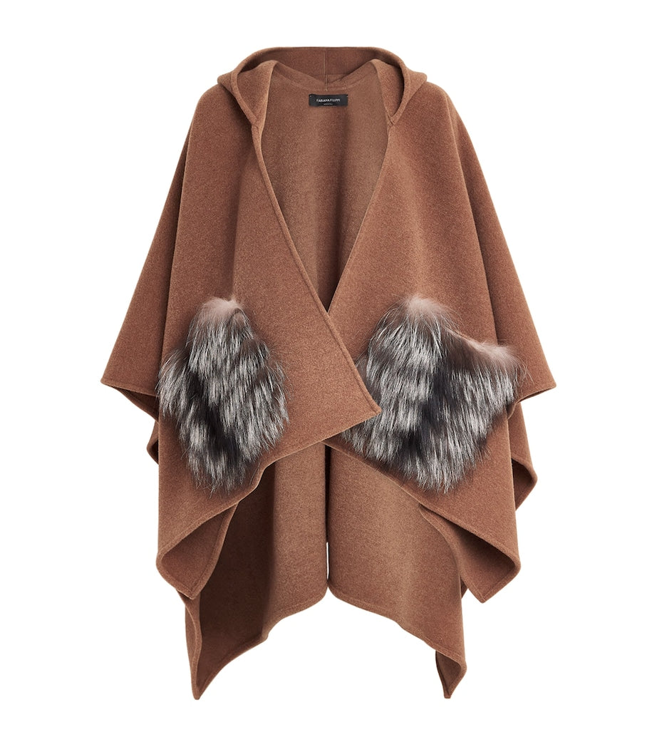 Brown Wool Hooded Cape