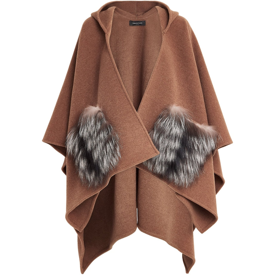 Brown Wool Hooded Cape