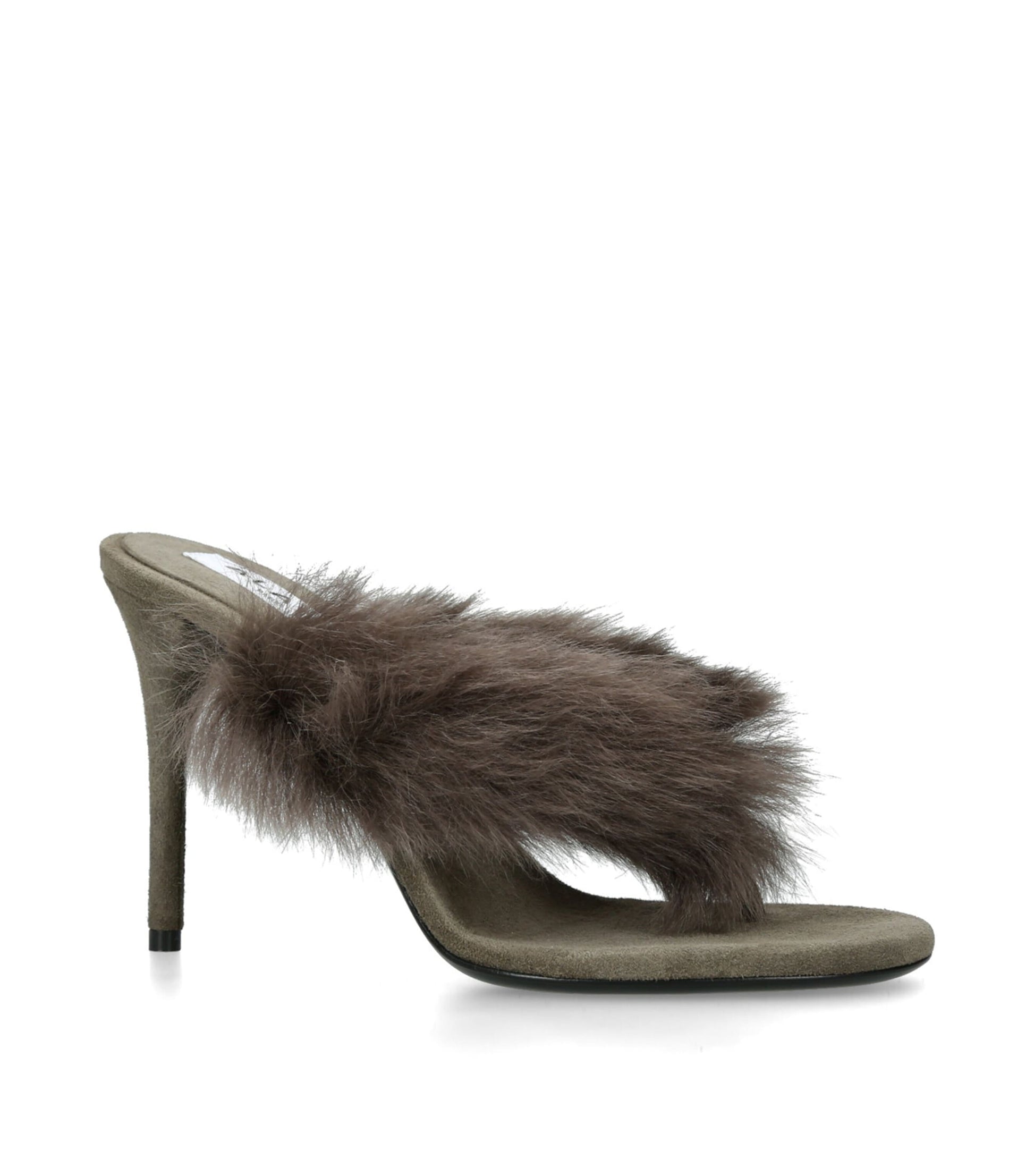 Alaïa Brown Shearling Fur Thong Heeled Mules 90