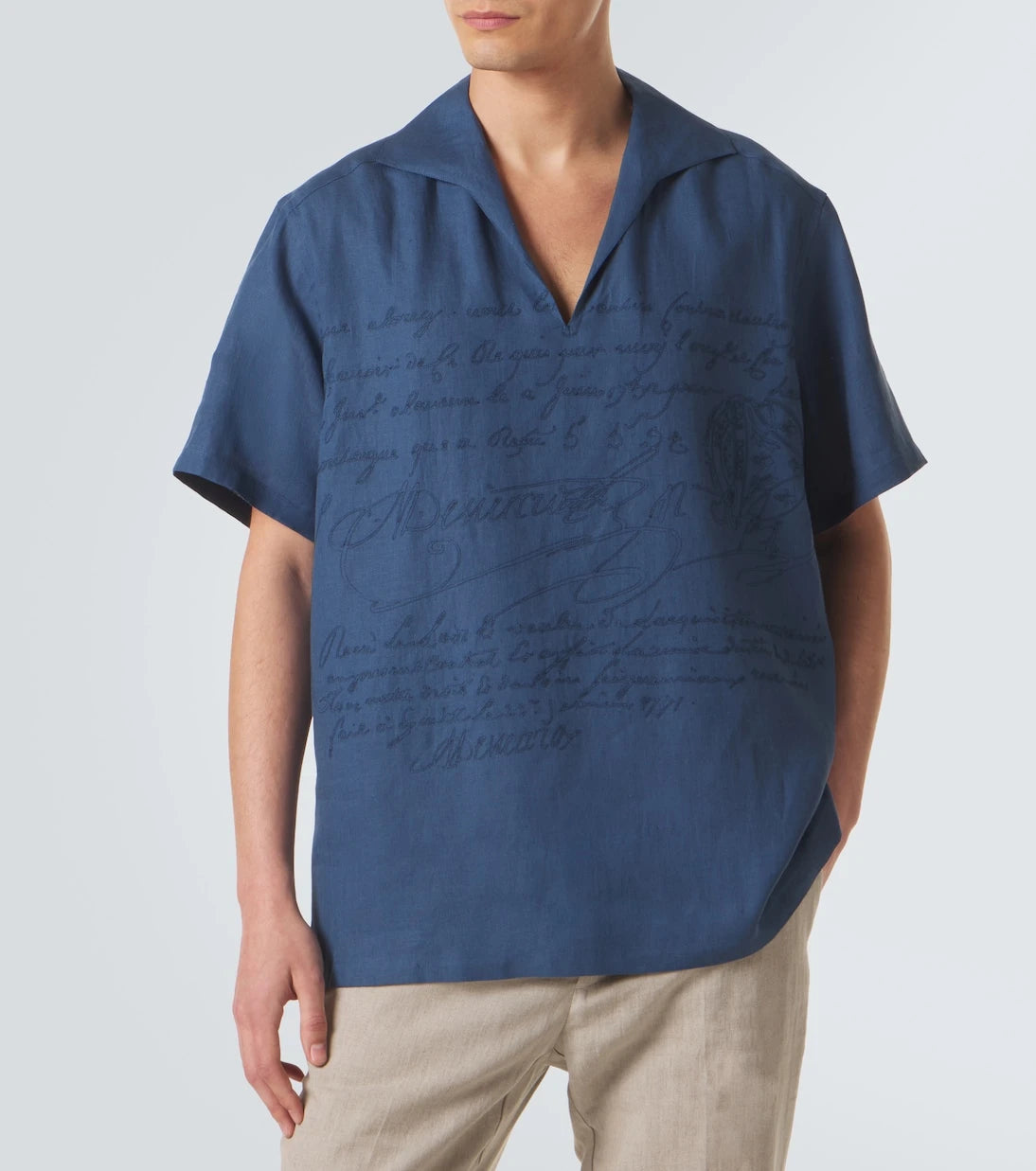Berluti - Scritto embroidered linen shirt