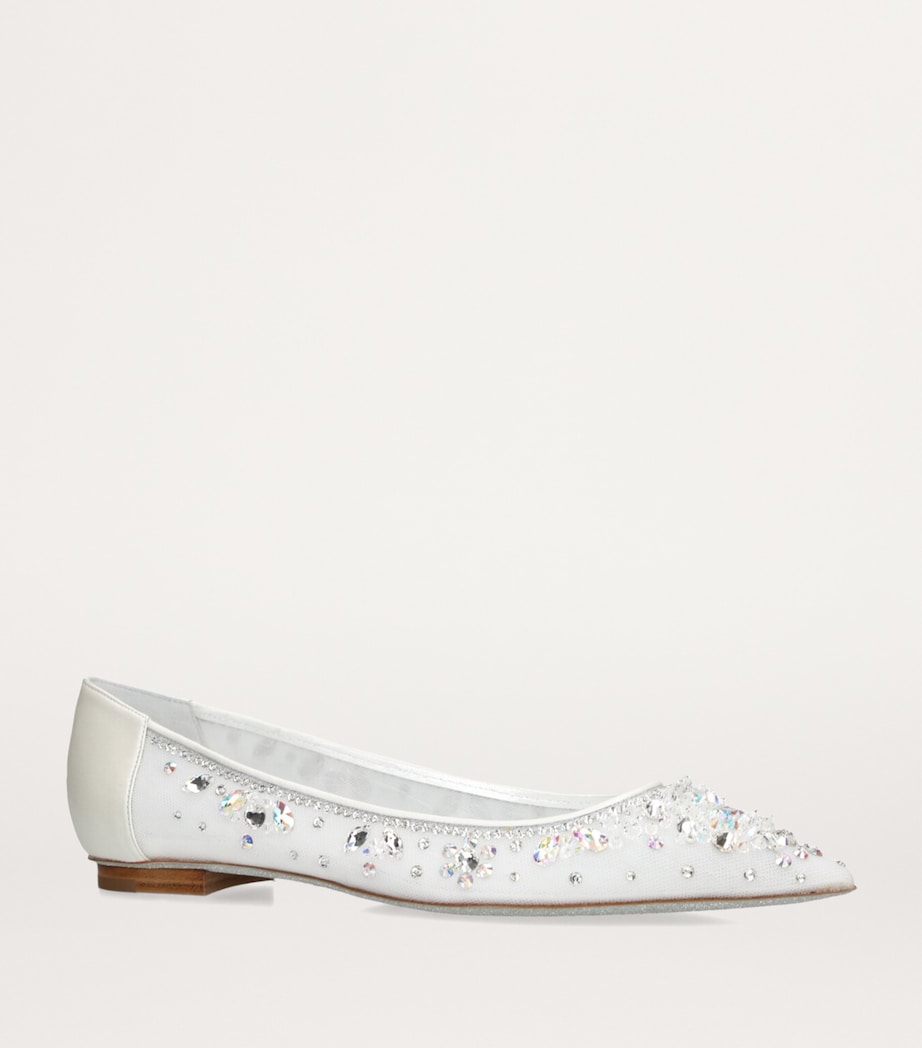 White Crystal-Embellished Ballet Flats