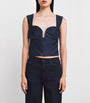 Cult Gaia Blue Plissé Kaitlin Crop Top