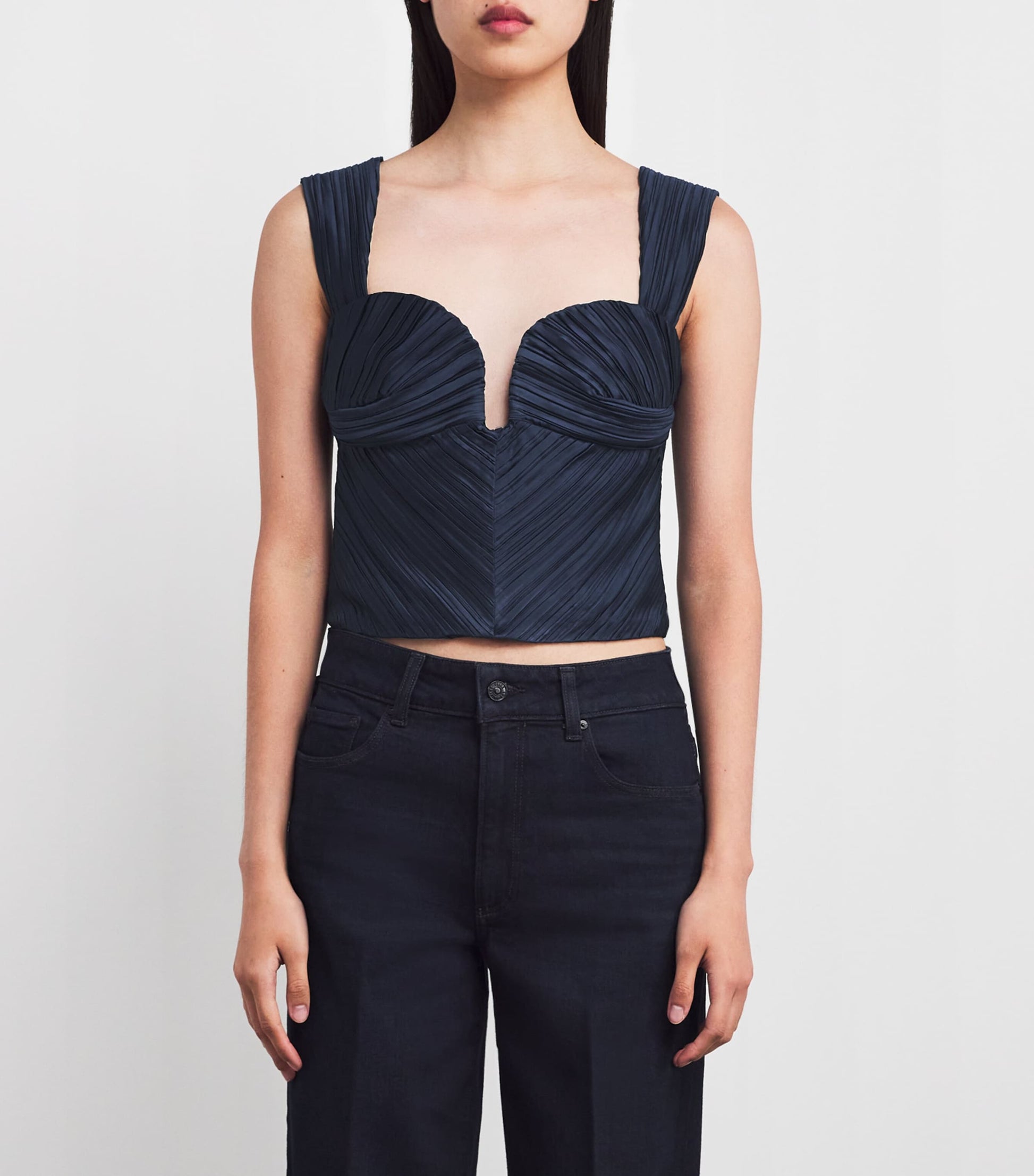 Cult Gaia Blue Plissé Kaitlin Crop Top
