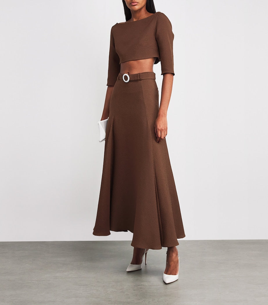 Edeline Lee Brown Jacquard Jete Midi Skirt