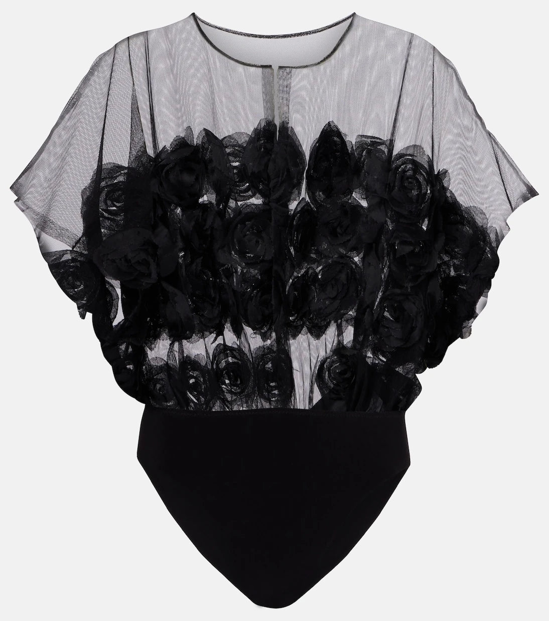 Norma Kamali - Floral-appliqué semi-sheer bodysuit