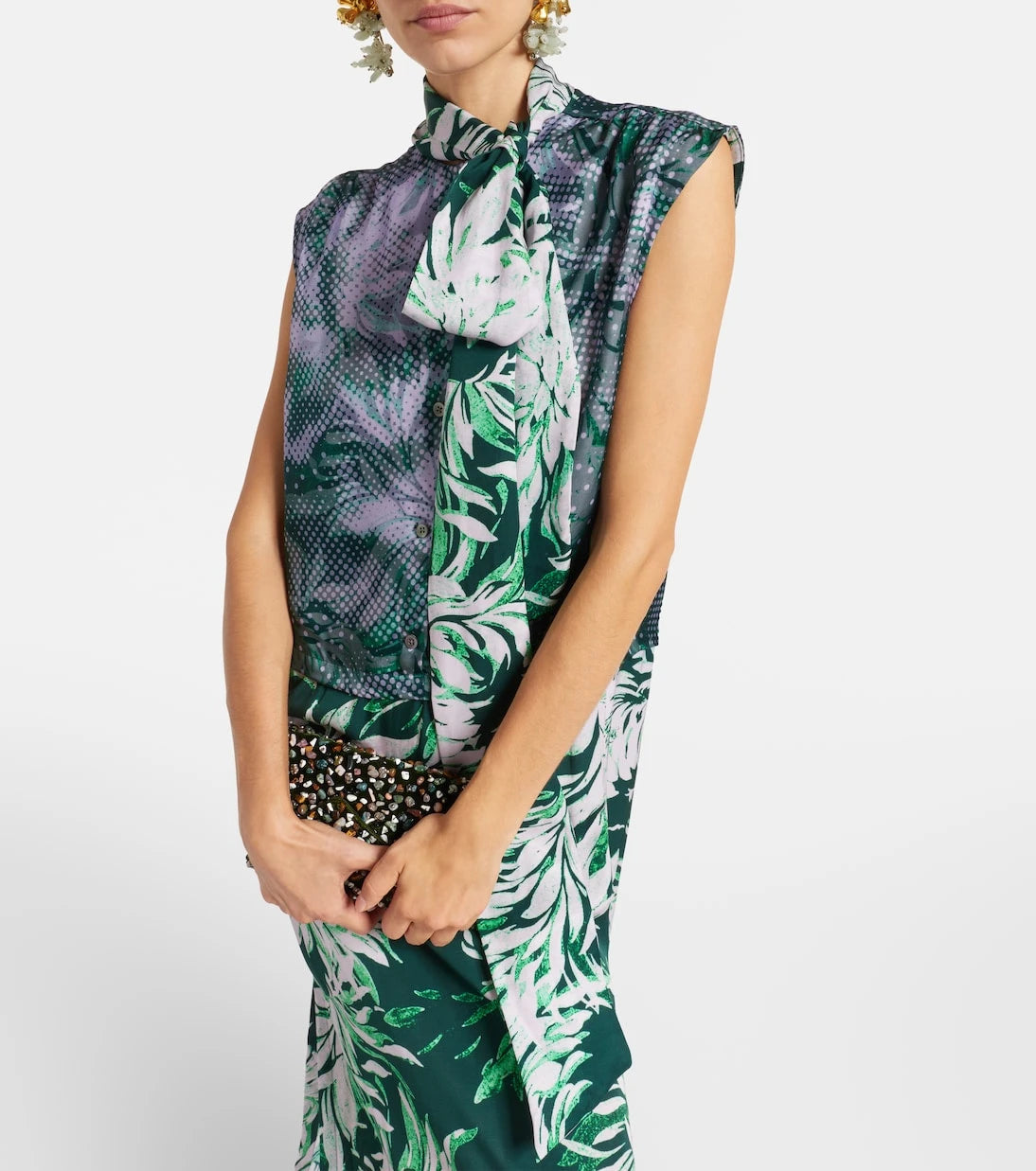 Dries Van Noten - Printed tie-neck midi dress