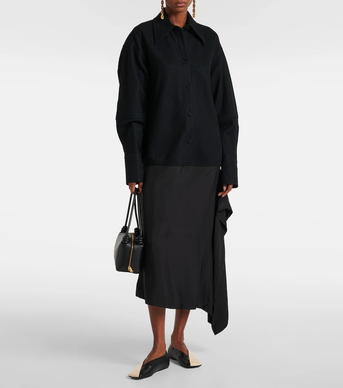 Jil Sander - فستان قميصي غير متماثل مزين بالصوف