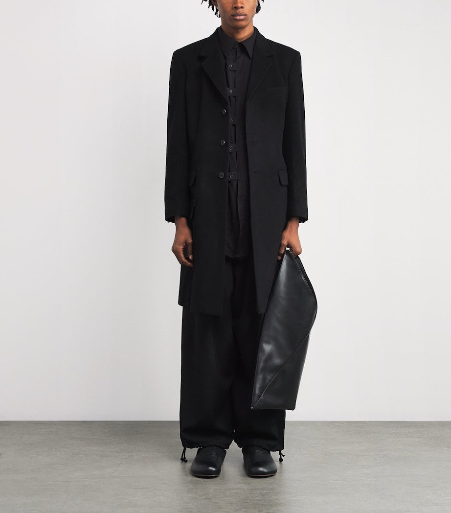 Yohji Yamamoto Black Wool-Cashmere Overcoat