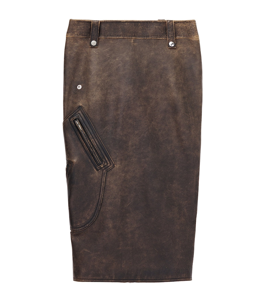 McQueen Brown Leather Pencil Midi Skirt