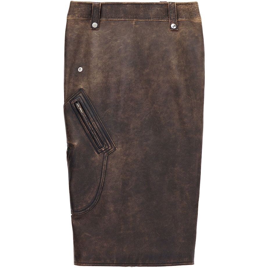 McQueen Brown Leather Pencil Midi Skirt