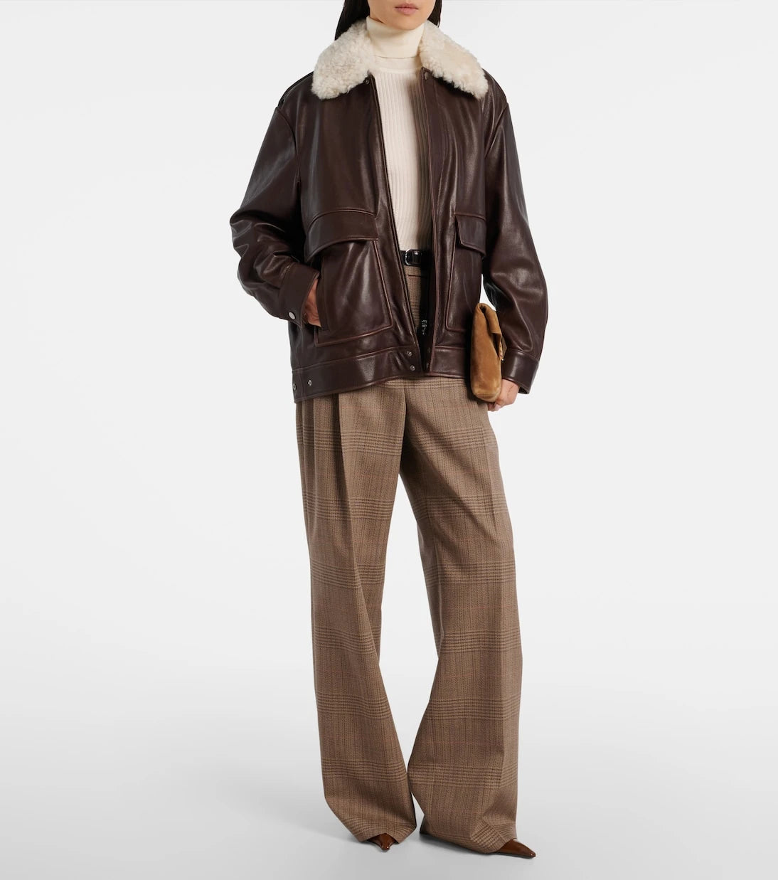 Nour Hammour - Drey shearling-trimmed leather jacket