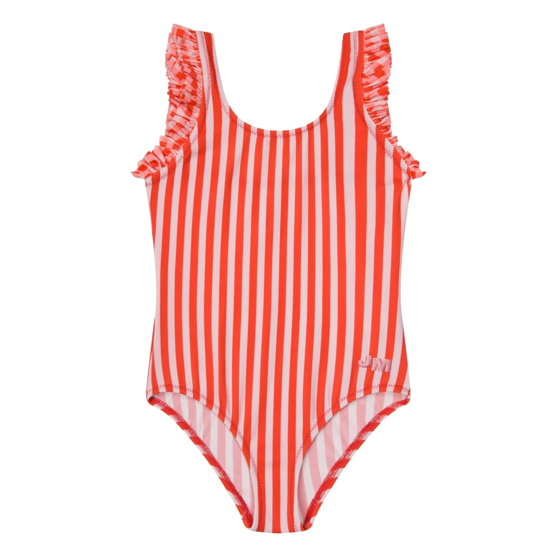 Jera Mini - Striped Ruffle Swimsuit | Red