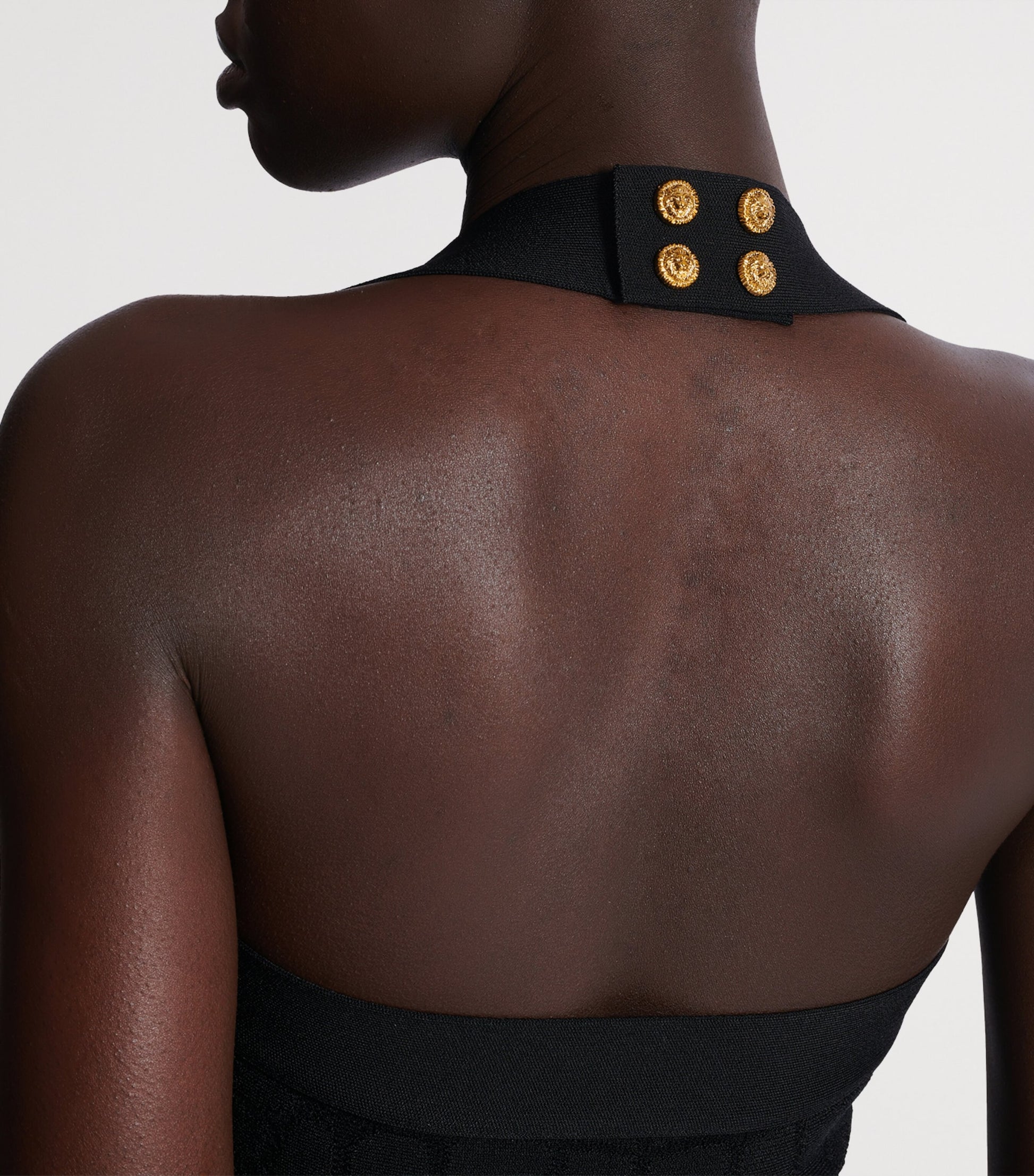 Black Croc-Effect Halterneck Mini Dress