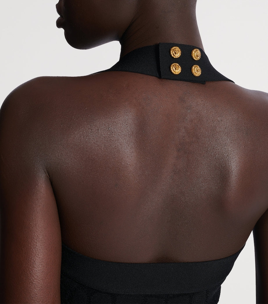 Balmain Black Croc-Effect Halterneck Mini Dress