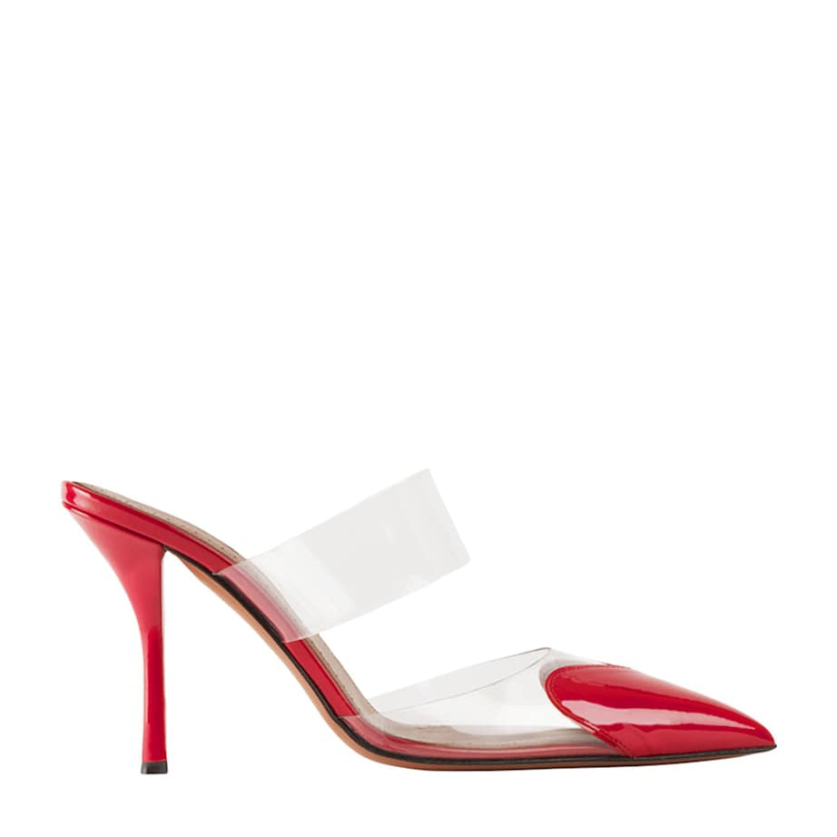 Alaïa Red Patent Leather Le Coeur Mules 90