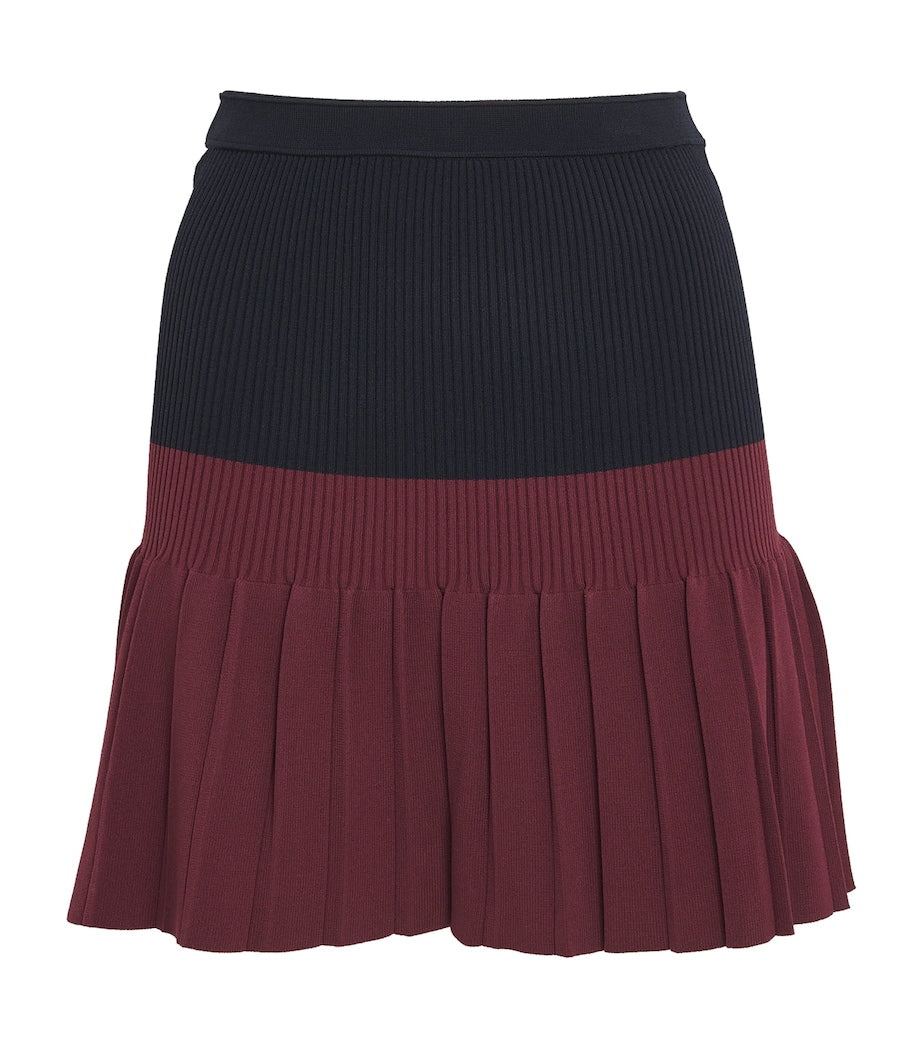 Blue Knitted Pleated Mini Skirt