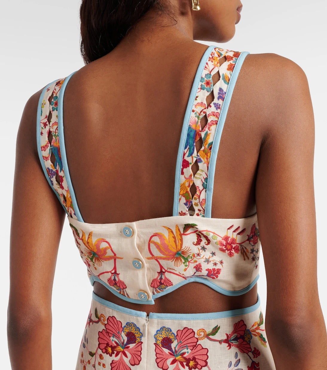 Farm Rio - Cutout floral linen minidress
