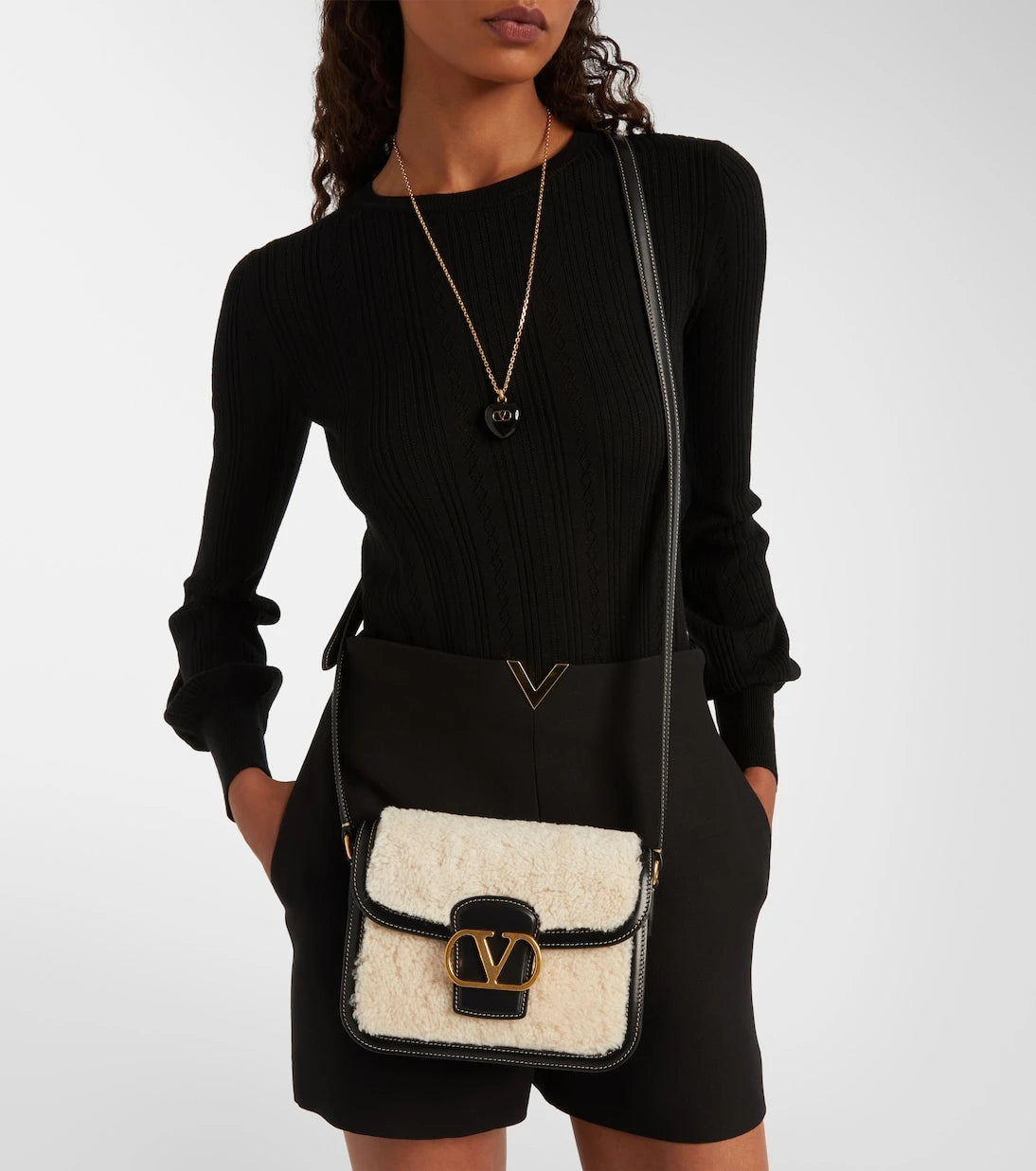 Valentino Garavani - 9TO5 shearling and leather shoulder bag
