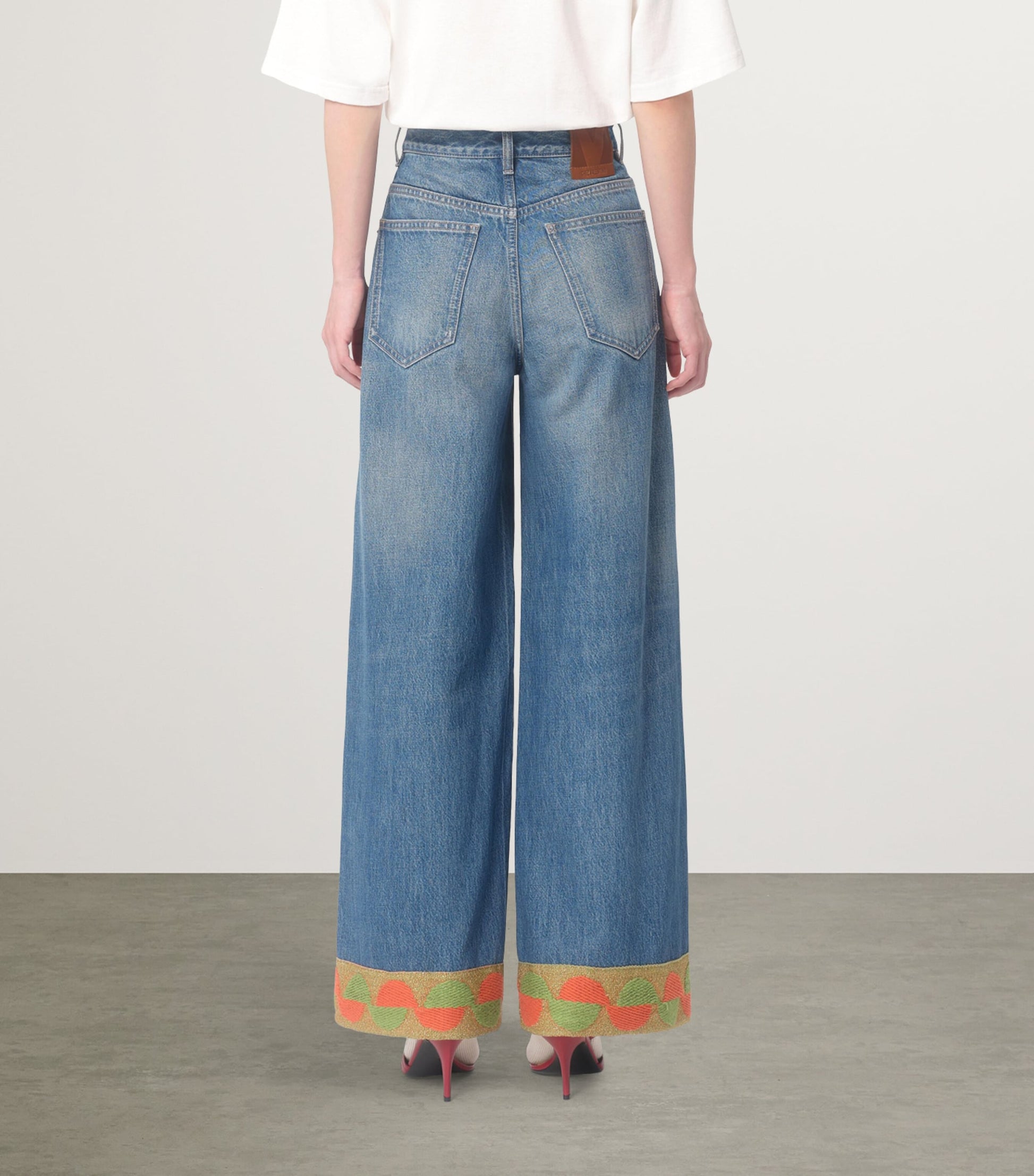 Valentino Blue Decorated-Trim Wide-Leg Jeans